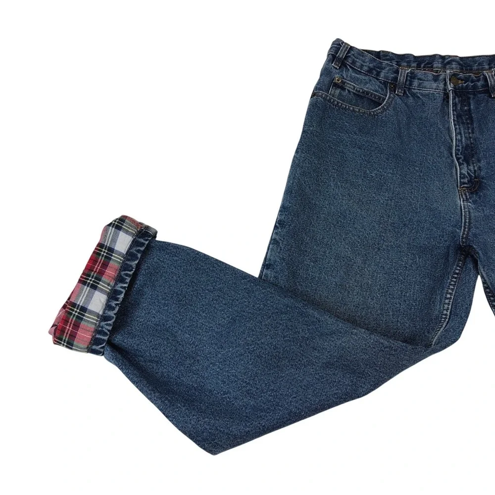 Guide Gear Womens Flannel Lined Denim Jeans 16 Blue Medium Wash Plaid Lining